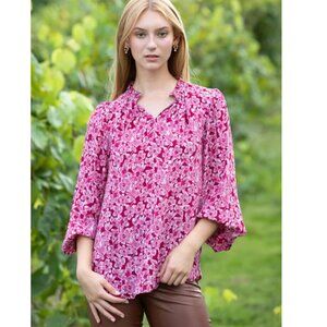 Rungolee NEW Silk Sienna Blouse in Fuchsia Taffiti Floral Women's size XL